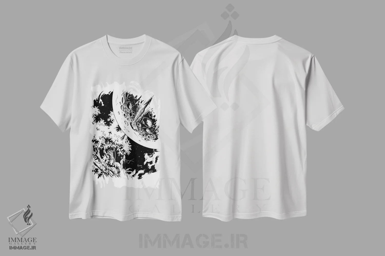 تیشرت سفید طرح دار تصویر روی جلد داستان های جنگلی تارزان، هنر دیجیتال سیاه و سفید اثر جو جوسکو | فروشگاه ایماژ