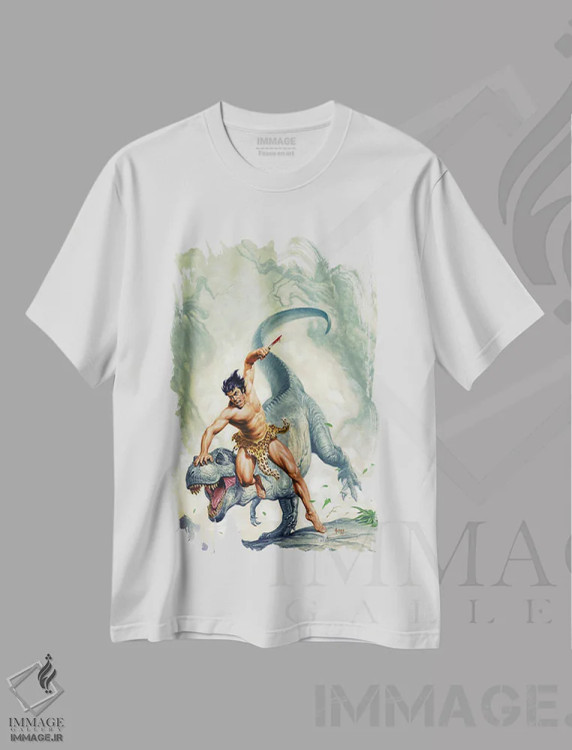 تیشرت سفید طرح دار تارزان و شهر ممنوعه، وینتیج و رترو اثر جو جوسکو | فروشگاه ایماژ
