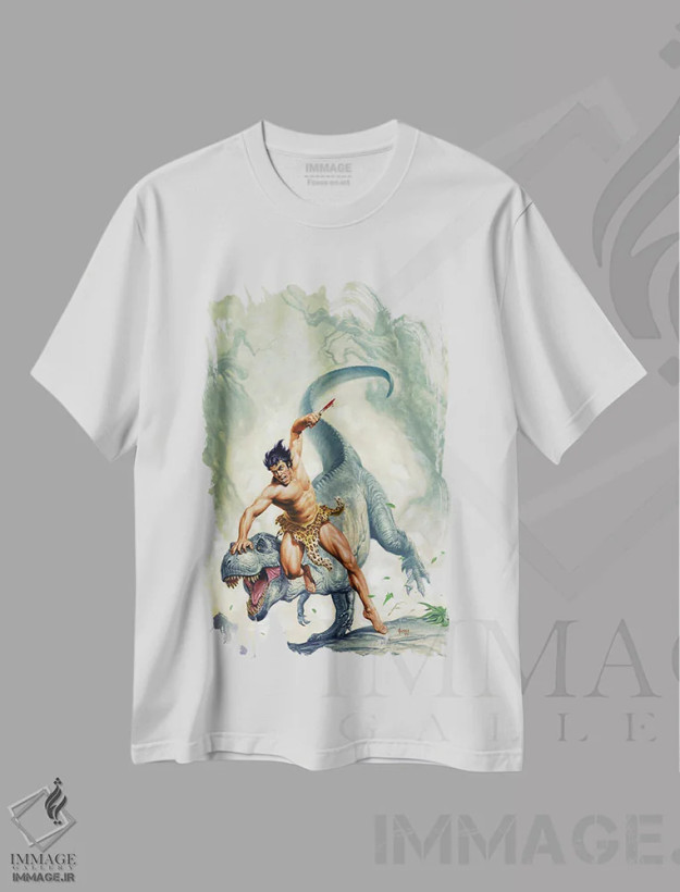تیشرت سفید طرح دار تارزان و شهر ممنوعه، وینتیج و رترو اثر جو جوسکو | فروشگاه ایماژ