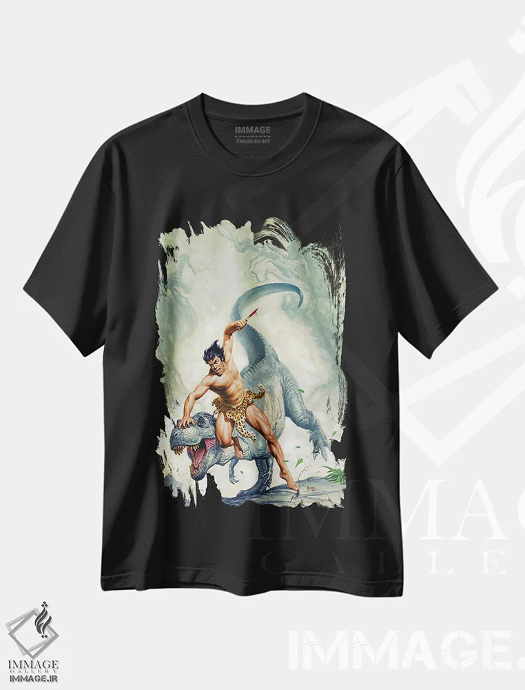 تیشرت مشکی طرح دار تارزان و شهر ممنوعه، وینتیج و رترو اثر جو جوسکو | immage.ir
