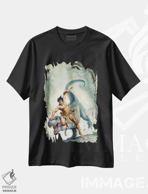 تیشرت مشکی طرح دار تارزان و شهر ممنوعه، وینتیج و رترو اثر جو جوسکو | immage.ir