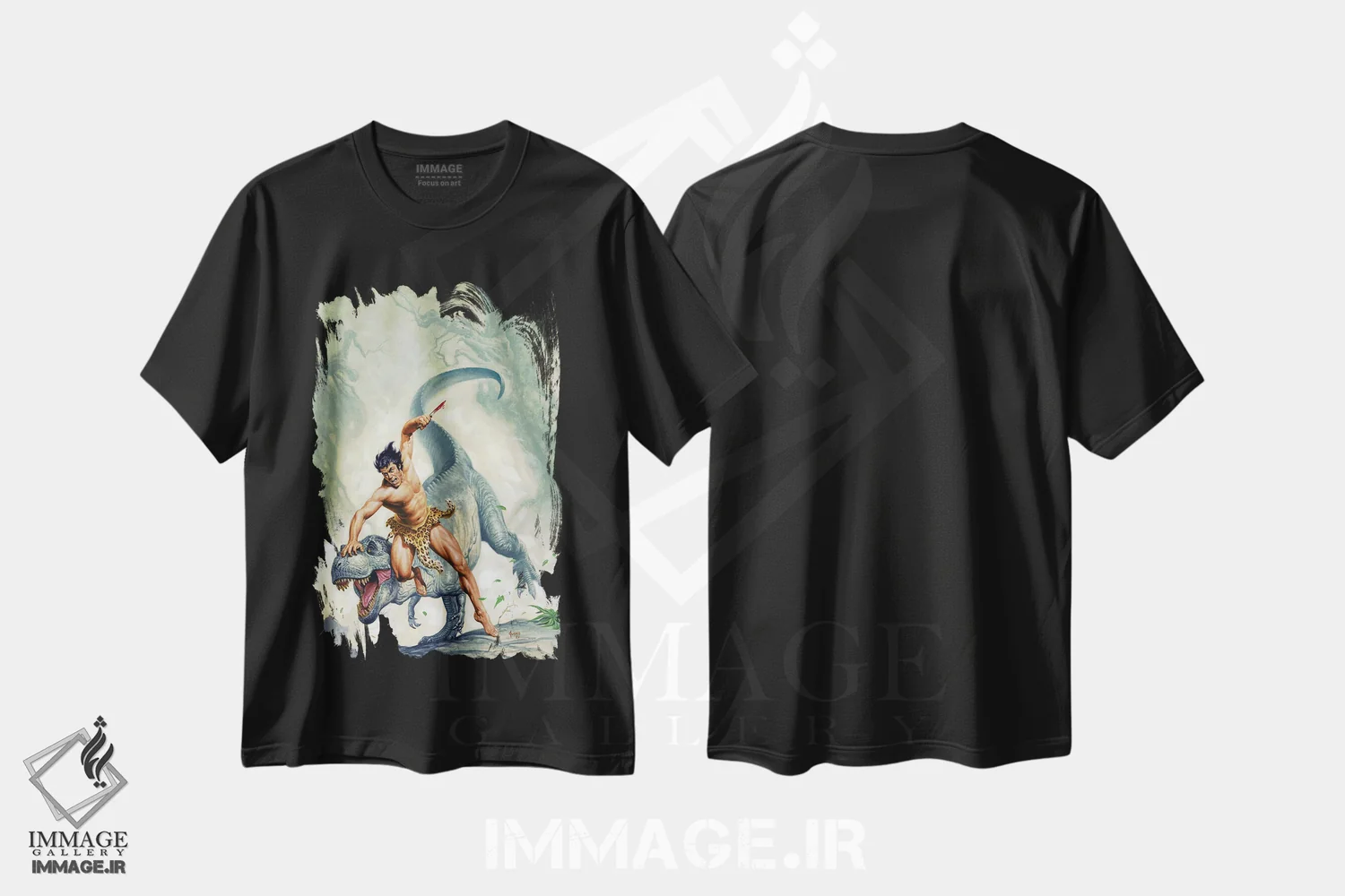 تیشرت مشکی طرح دار تارزان و شهر ممنوعه، وینتیج و رترو اثر جو جوسکو | immage.ir