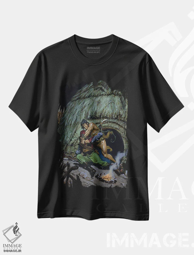 تیشرت مشکی طرح دار تارزان پیروز، وینتیج و رترو اثر جو جوسکو | فروشگاه ایماژ