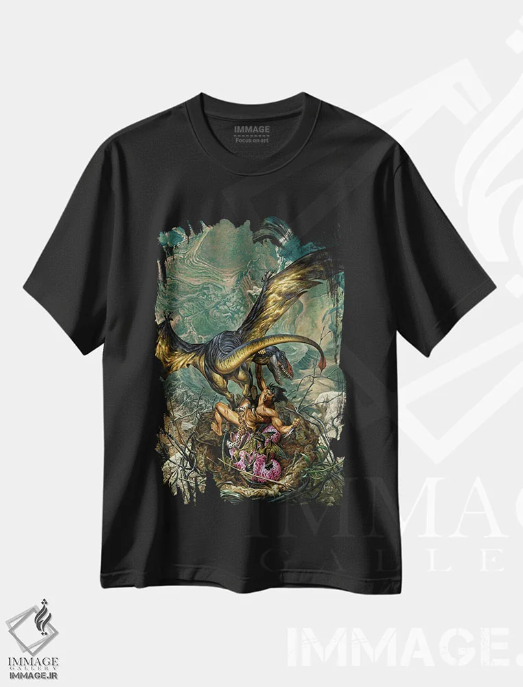 تیشرت مشکی طرح دار تارزان در هستهٔ زمین، وینتیج و رترو اثر جو جوسکو | فروشگاه ایماژ