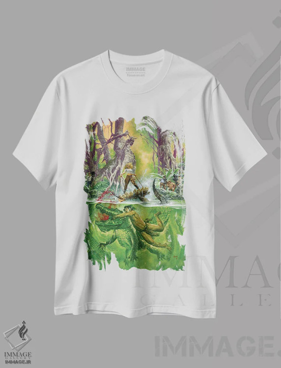 تیشرت سفید طرح دار تارزان و مرد شیرنما، وینتیج و رترو اثر جو جوسکو | فروشگاه ایماژ