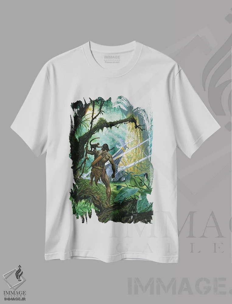 تیشرت سفید طرح دار جستجوی تارزان، وینتیج و رترو اثر جو جوسکو | فروشگاه ایماژ
