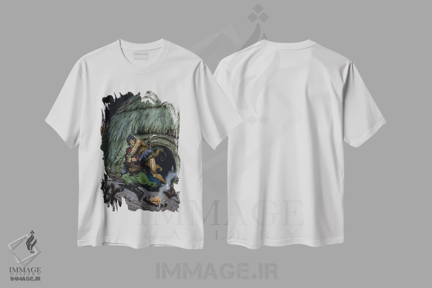 تیشرت سفید طرح دار تارزان پیروز، وینتیج و رترو اثر جو جوسکو | immage.ir