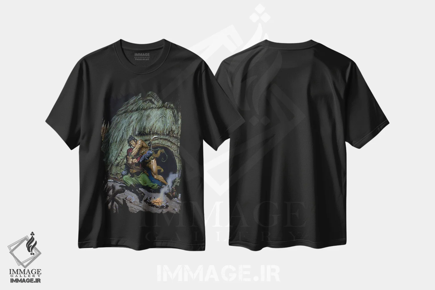 تیشرت مشکی طرح دار تارزان پیروز، وینتیج و رترو اثر جو جوسکو | فروشگاه ایماژ
