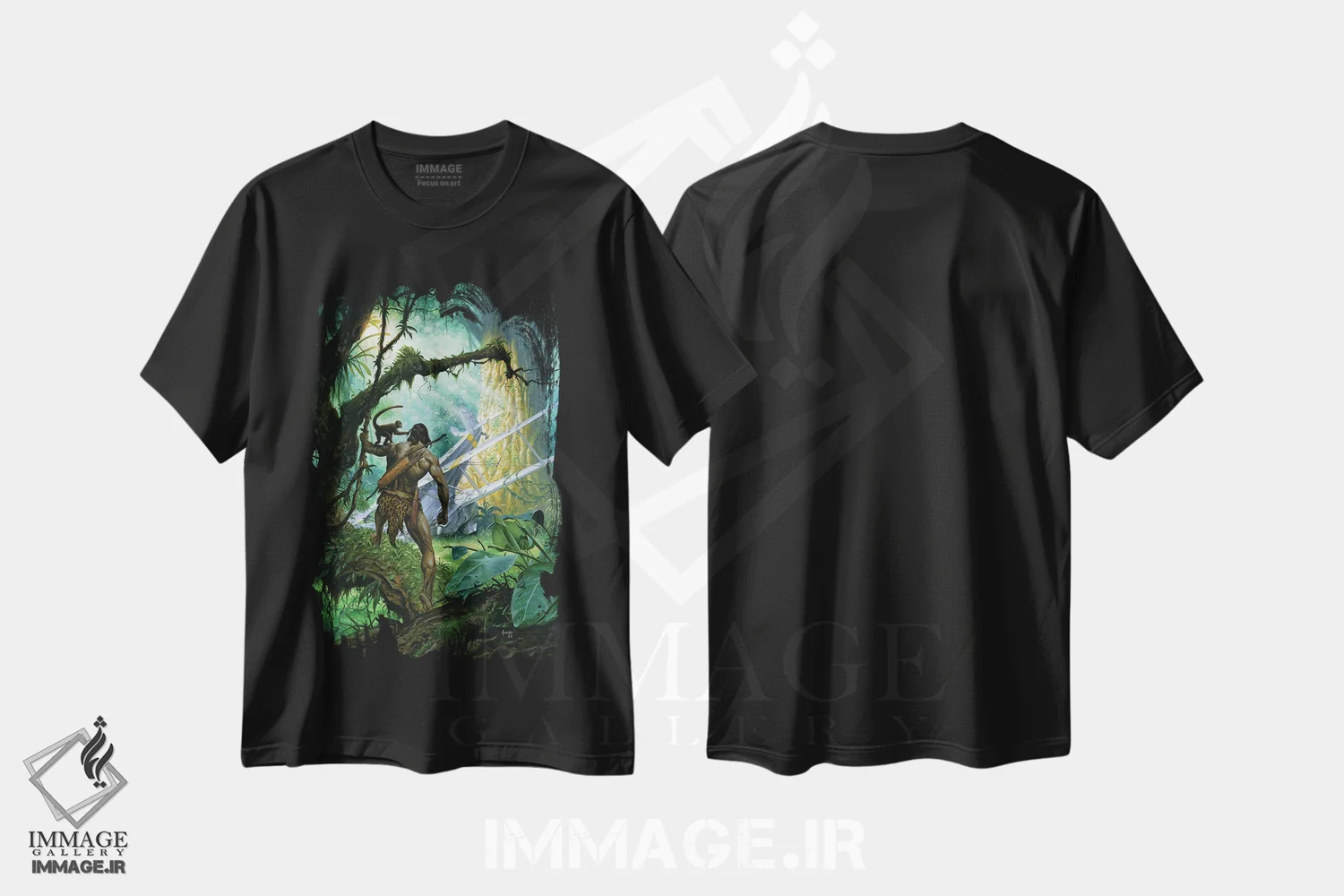 تیشرت مشکی طرح دار جستجوی تارزان، وینتیج و رترو اثر جو جوسکو | immage.ir