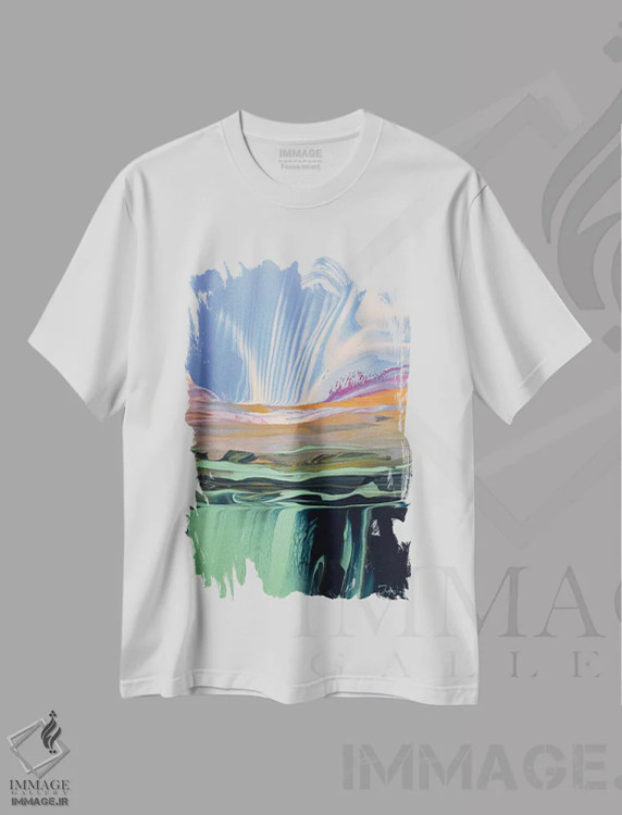 تیشرت سفید طرح دار درون نور ۹، آبستره اثر جیکوب جوگاشویلی | immage.ir