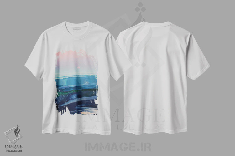 تیشرت سفید طرح دار بر فراز امواج ۳، آبستره اثر جیکوب جوگاشویلی | فروشگاه ایماژ