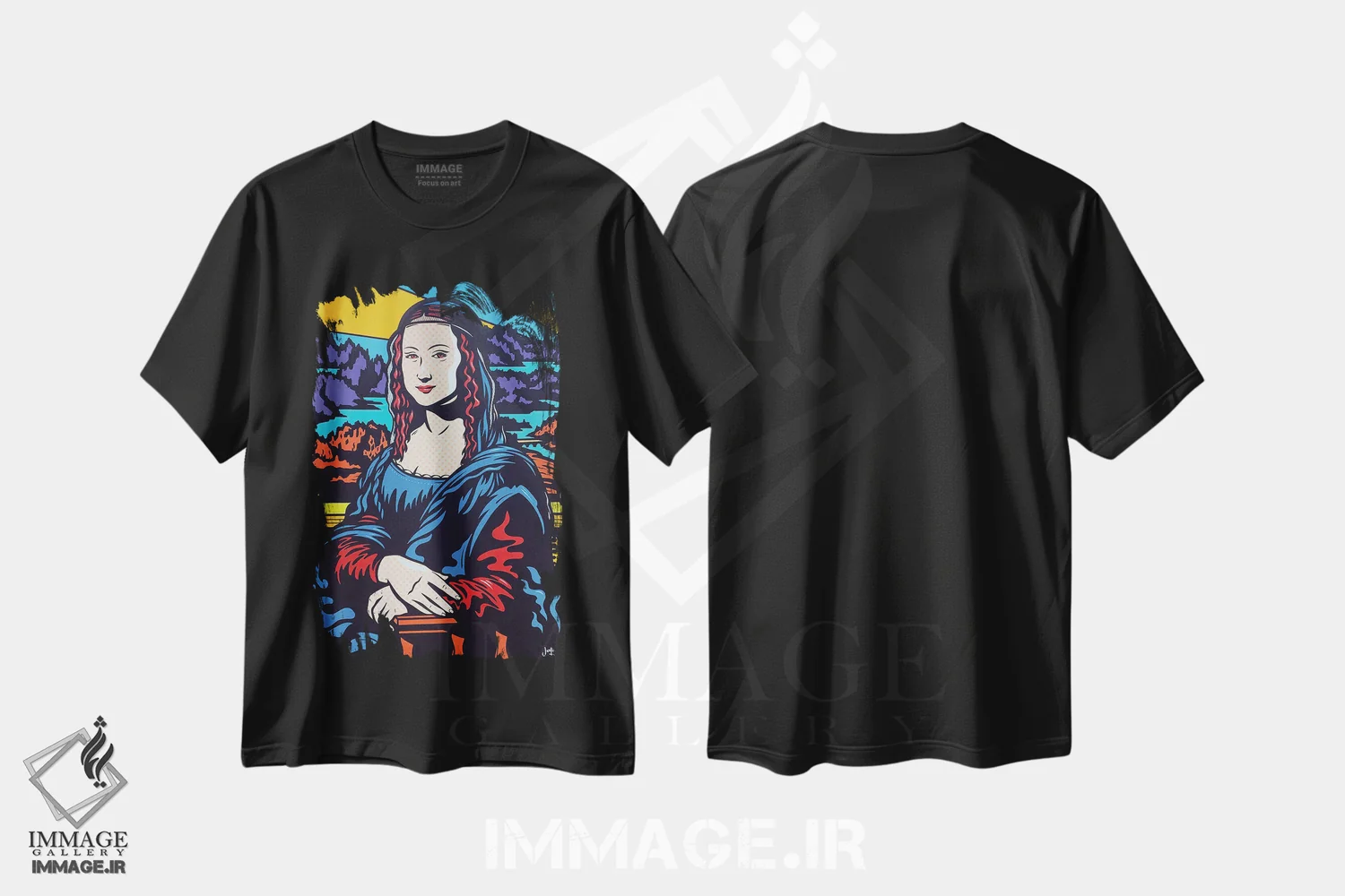 تیشرت مشکی طرح دار مونالیزای پاپ، هنر فاخر معاصر اثر جیمز لی | immage.ir