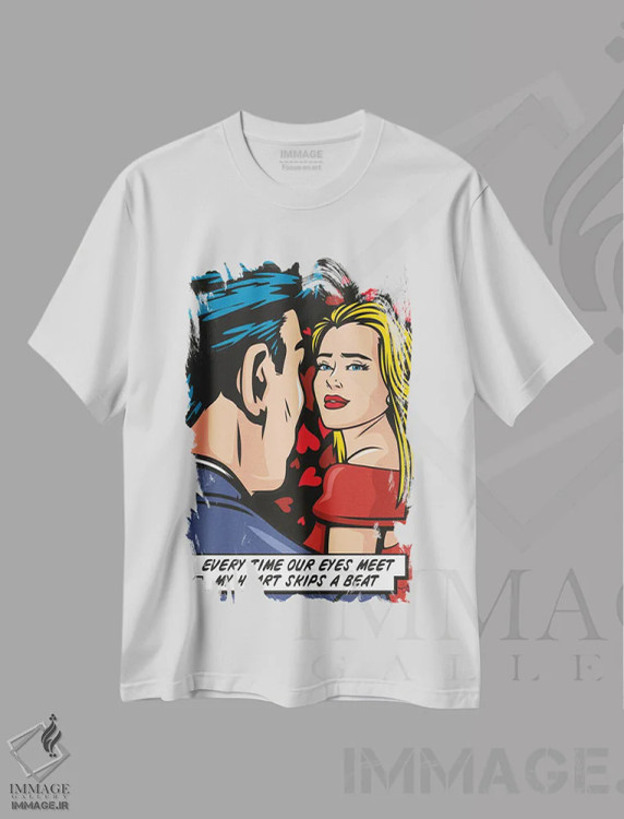 تیشرت سفید طرح دار قلبم از تپش می ایستد، هنر فاخر معاصر اثر جیمز لی | فروشگاه ایماژ