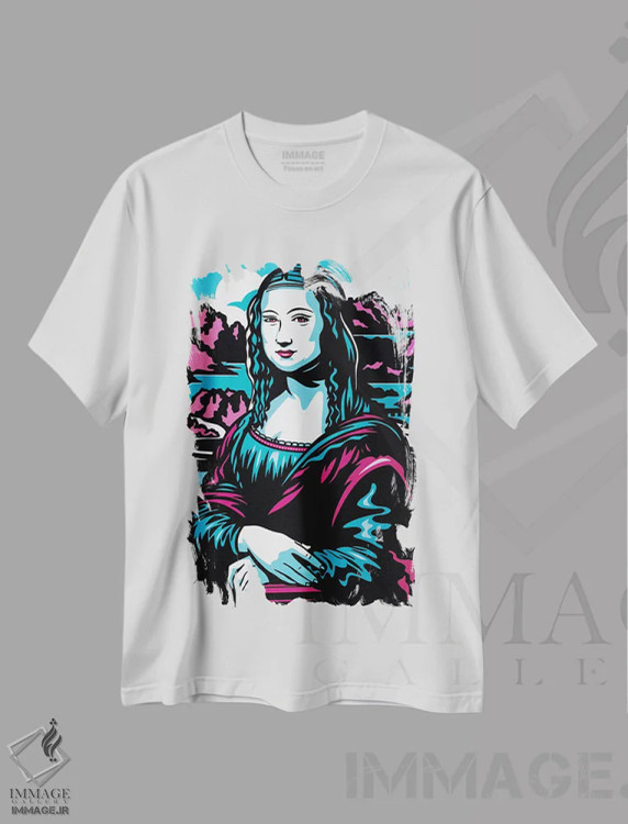 تیشرت سفید طرح دار مونالیزا، هنر فاخر معاصر اثر جیمز لی | فروشگاه ایماژ