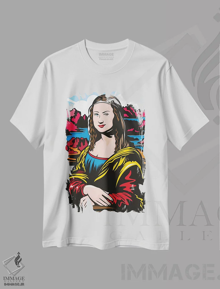 تیشرت سفید طرح دار مونای چشمک زن، هنر فاخر معاصر اثر جیمز لی | immage.ir