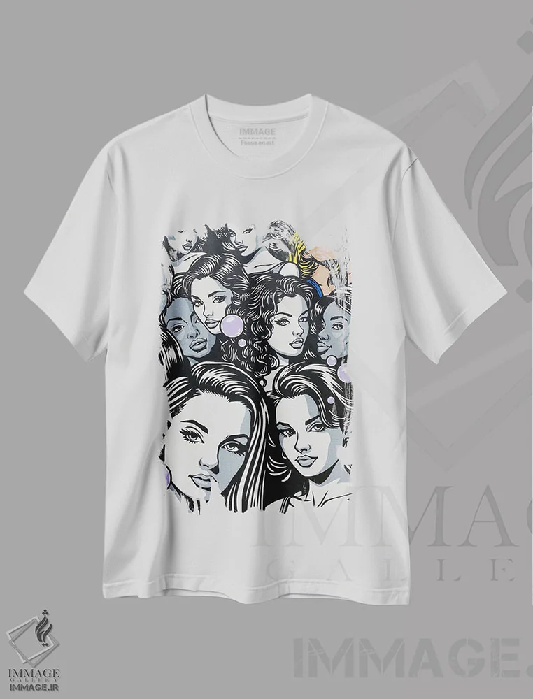 تیشرت سفید طرح دار دنبال یکتایی باش، هنر فاخر معاصر اثر جیمز لی | immage.ir