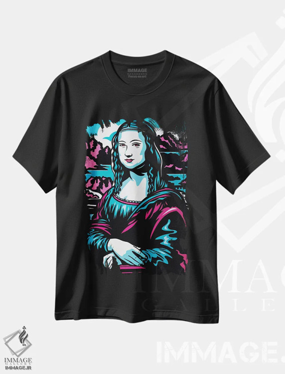 تیشرت مشکی طرح دار مونالیزا، هنر فاخر معاصر اثر جیمز لی | immage.ir