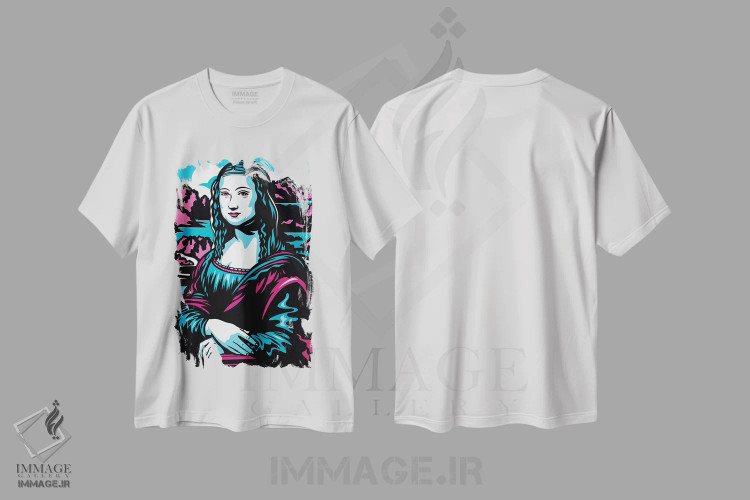 تیشرت سفید طرح دار مونالیزا، هنر فاخر معاصر اثر جیمز لی | فروشگاه ایماژ
