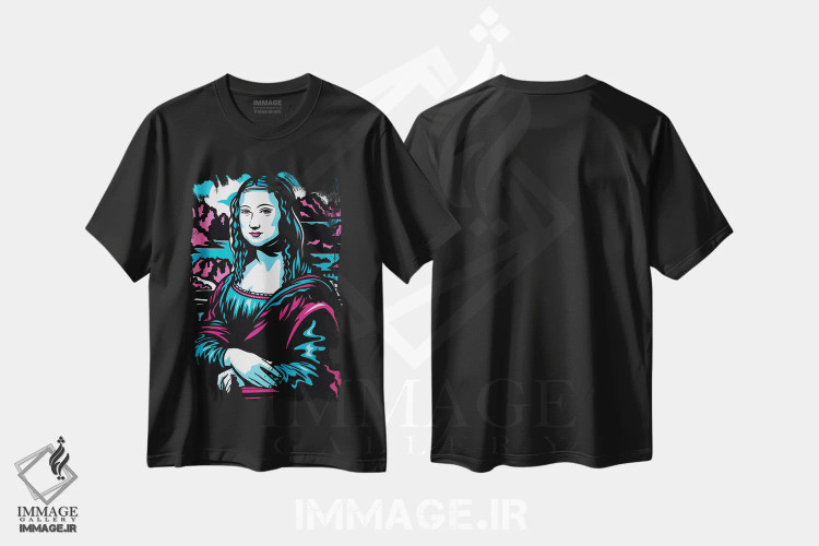تیشرت مشکی طرح دار مونالیزا، هنر فاخر معاصر اثر جیمز لی | immage.ir