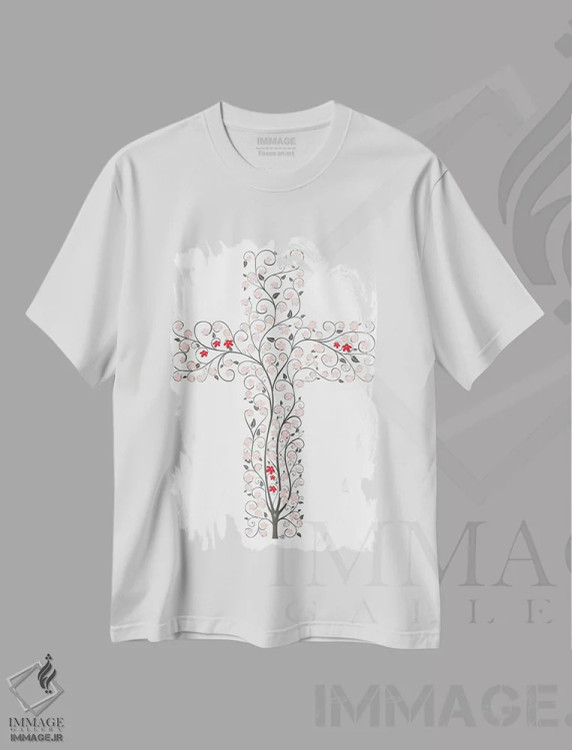 تیشرت سفید طرح دار زندگی در صلیب، مدیوم اثر جیمز لی | immage.ir