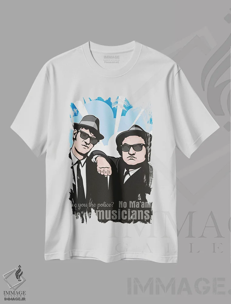 تیشرت سفید طرح دار خانم نه، ما موزیسین هستیم، هنر فاخر معاصر اثر جیمز لی | فروشگاه ایماژ