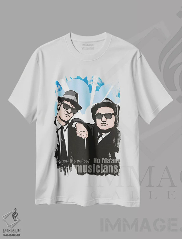تیشرت سفید طرح دار خانم نه، ما موزیسین هستیم، هنر فاخر معاصر اثر جیمز لی | فروشگاه ایماژ