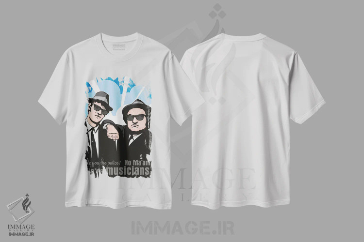 تیشرت سفید طرح دار خانم نه، ما موزیسین هستیم، هنر فاخر معاصر اثر جیمز لی | فروشگاه ایماژ