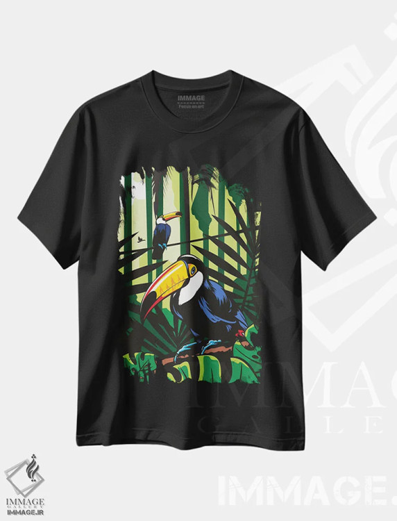 تیشرت مشکی طرح دار توکان ها، تزئینی اثر جیمز لی | immage.ir