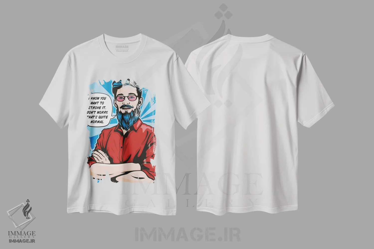 تیشرت سفید طرح دار نوازش ریش، هنر فاخر معاصر اثر جیمز لی | immage.ir