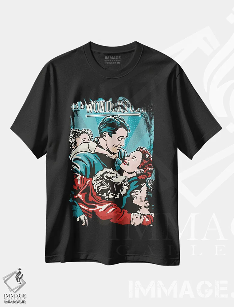 تیشرت مشکی طرح دار زندگی فوق العاده است، تابلو و عبار ت های کریسمسی اثر جیمز لی | immage.ir
