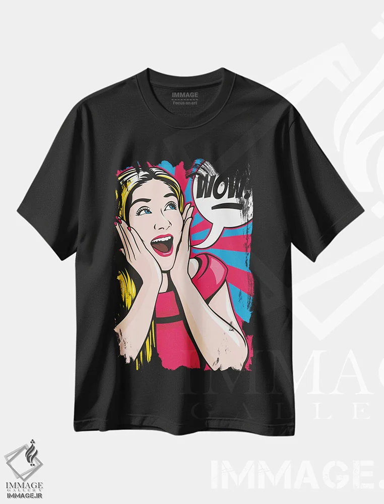 تیشرت مشکی طرح دار وای!، هنر فاخر معاصر اثر جیمز لی | فروشگاه ایماژ