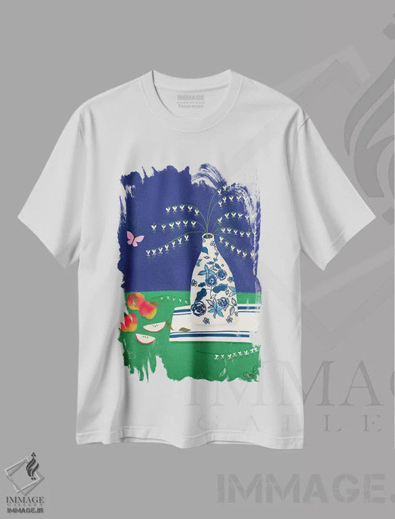 تیشرت سفید طرح دار قلب خونین، دکور بوهمی اثر جوی لافرم | فروشگاه ایماژ