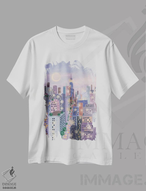 تیشرت سفید طرح دار چشم انداز شهری ۱، دکور بوهمی اثر جوی لافرم | immage.ir