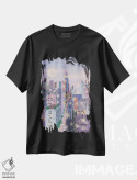 تیشرت مشکی طرح دار چشم انداز شهری ۱، دکور بوهمی اثر جوی لافرم | فروشگاه ایماژ