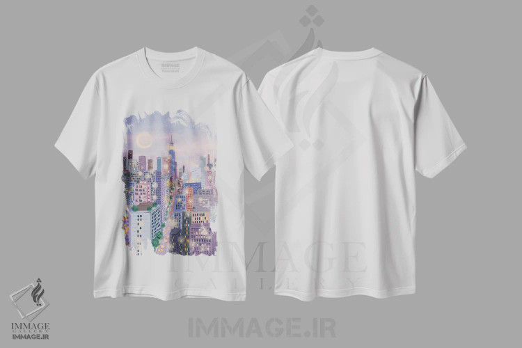 تیشرت سفید طرح دار چشم انداز شهری ۱، دکور بوهمی اثر جوی لافرم | immage.ir