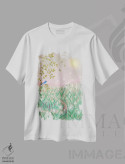 تیشرت سفید طرح دار رویای روز صورتی، دکور بوهمی اثر جوی لافرم | immage.ir