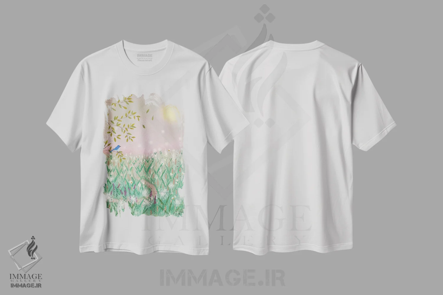 تیشرت سفید طرح دار رویای روز صورتی، دکور بوهمی اثر جوی لافرم | immage.ir