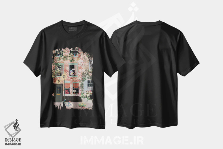 تیشرت مشکی طرح دار پشت پیچ، دکور بوهمی اثر جوی لافرم | فروشگاه ایماژ