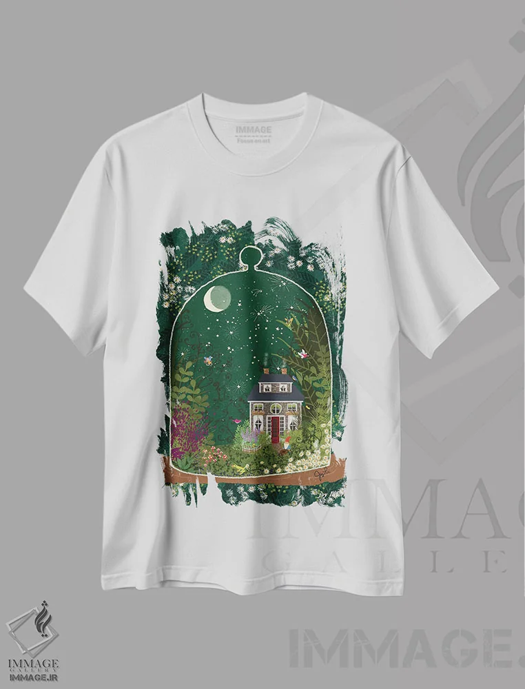 تیشرت سفید طرح دار تراریوم ۱، دکور بوهمی اثر جوی لافرم | immage.ir