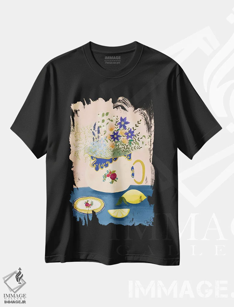 تیشرت مشکی طرح دار گل وحشی استافوردشایر، دکور بوهمی اثر جوی لافرم | immage.ir