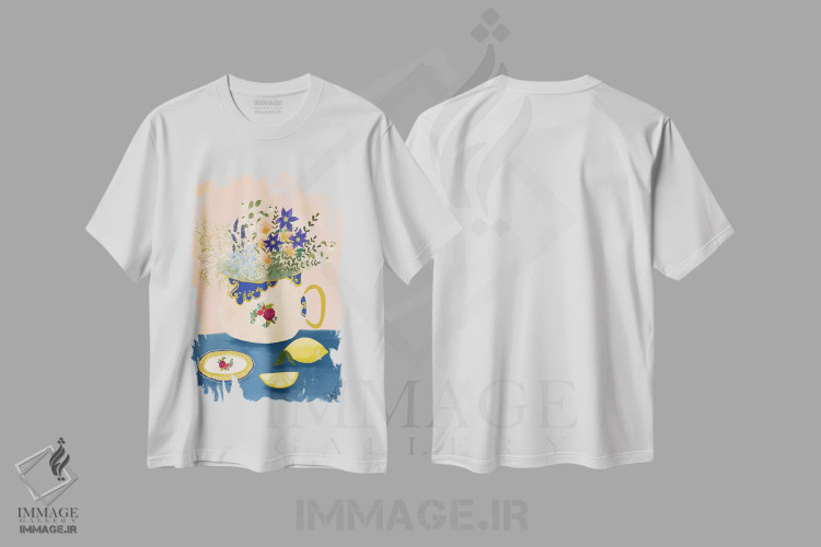 تیشرت سفید طرح دار گل وحشی استافوردشایر، دکور بوهمی اثر جوی لافرم | فروشگاه ایماژ