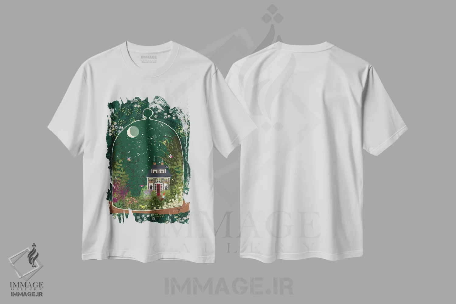 تیشرت سفید طرح دار تراریوم ۱، دکور بوهمی اثر جوی لافرم | immage.ir