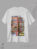 تیشرت سفید طرح دار خانه های ردیفی کریسمسی، تزئینی اثر جوی لافرم | فروشگاه ایماژ