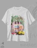 تیشرت سفید طرح دار رویای صورتی خیابان بهار، تزئینی اثر جوی لافرم | فروشگاه ایماژ