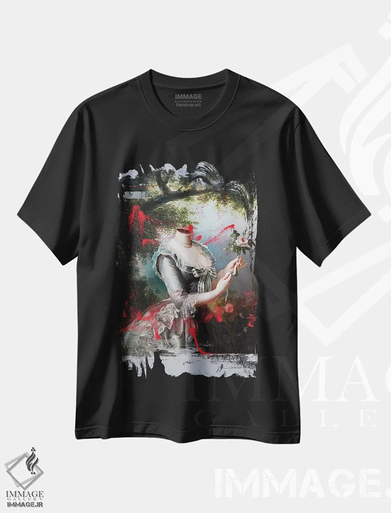 تیشرت مشکی طرح دار پرترهٔ ماری آنتوانت ۱۷۹۴، تزئینی اثر خوزه لوئیس گوئررو | فروشگاه ایماژ