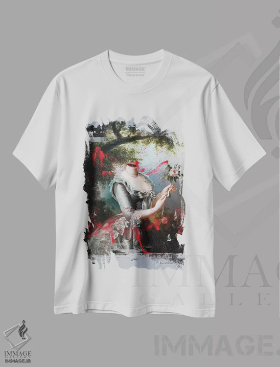 تیشرت سفید طرح دار پرترهٔ ماری آنتوانت ۱۷۹۴، تزئینی اثر خوزه لوئیس گوئررو | immage.ir