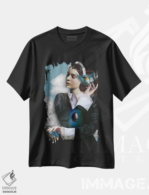 تیشرت مشکی طرح دار مرغ آبی، هنر دیجیتال اثر جولیانا لوومر | فروشگاه ایماژ