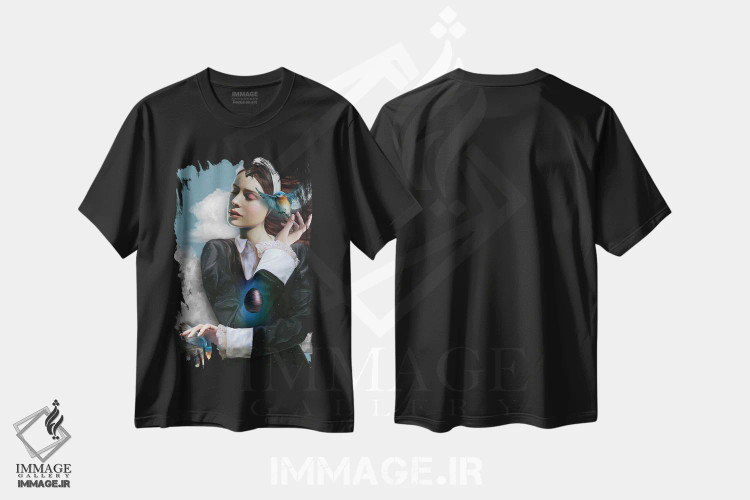 تیشرت مشکی طرح دار مرغ آبی، هنر دیجیتال اثر جولیانا لوومر | فروشگاه ایماژ