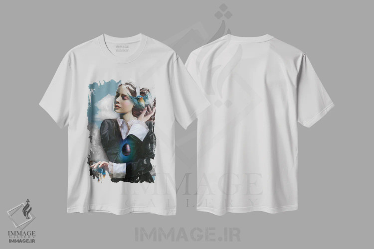 تیشرت سفید طرح دار مرغ آبی، هنر دیجیتال اثر جولیانا لوومر | immage.ir