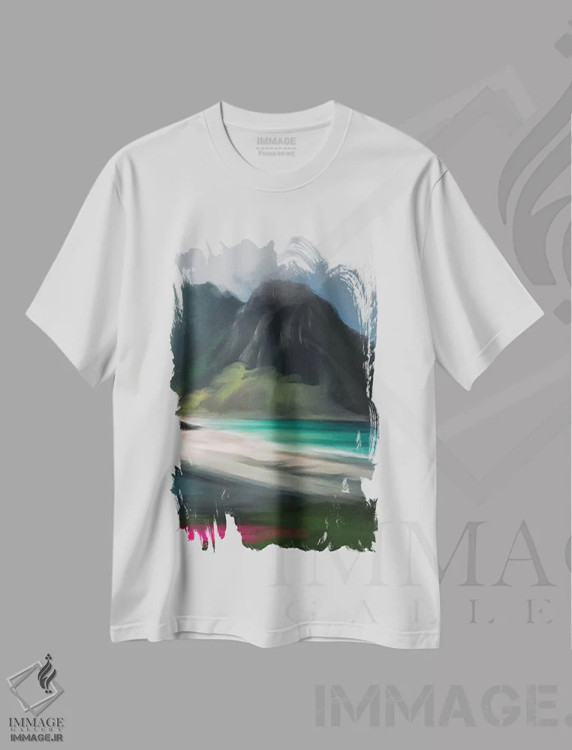 تیشرت سفید طرح دار ساحل جزیرهٔ نهنگ صورتی، هنر دیجیتال اثر جولیانا لوومر | فروشگاه ایماژ
